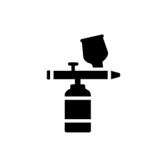 Black filled icon of airbrush tool with canister for painting