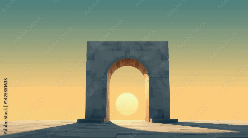 Aufkleber minimal brutalist arch. vector monument-inspired design with cold negative space and single curve.