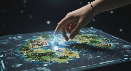 Interactive Map Technology with Finger Touching Futuristic Interface