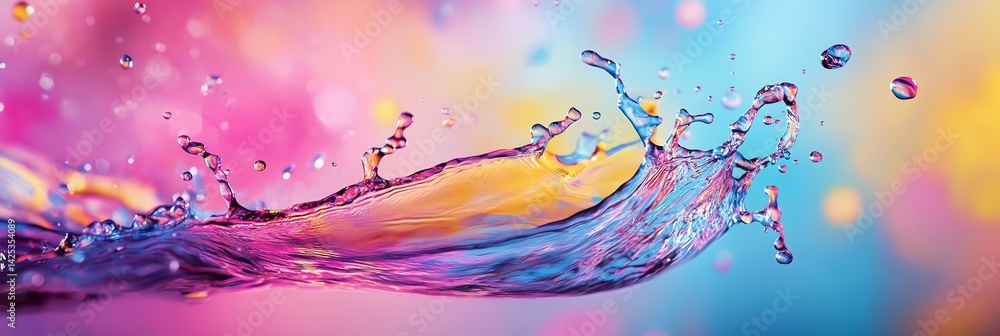 Poster vibrant water splash with colorful bokeh effect for abstract background