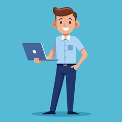 man standing with laptop vector