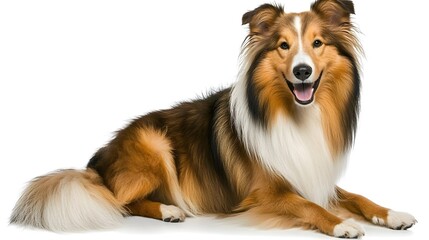 Happy Shetland Sheepdog Sitting on White Background