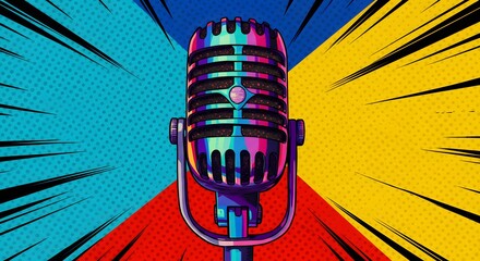 Retro Microphone Pop Art Style