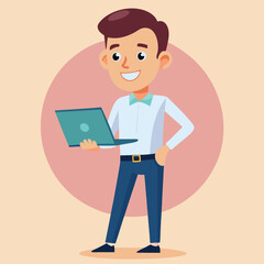 man standing with laptop vector