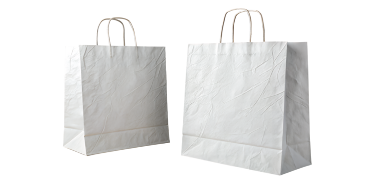 Empty Shopping Bags: Two paper shopping bags stand on display against a backdrop of simplicity. These bags convey a sense of utility and the act of purchase.
