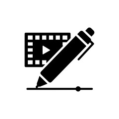 Digital pen with film strip symbolizing design and video production on digital devices