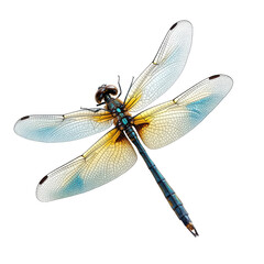 Colorful dragonfly perched in stillness showcasing vibrant hues against a plain background