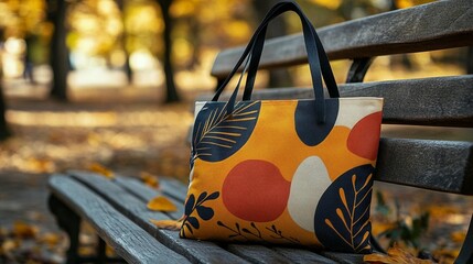 Autumn Tote Bag: Park Bench Design