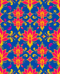 Elegant Yok Dok Thai pattern with lotus floral symmetry, seamless pattern.