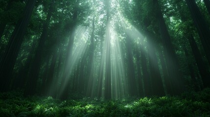 Obraz premium Sunbeams in a Verdant Forest