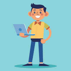 man standing with laptop vector