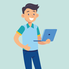 man standing with laptop vector