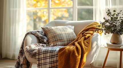 Cozy Autumn Chair, Warm Blankets