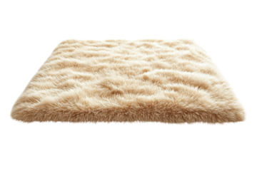 Luxurious beige shaggy rug perfect for adding warmth and texture to any room Soft plush fibers create a cozy and inviting atmosphere Studio on transparent background