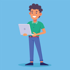 man standing with laptop vector