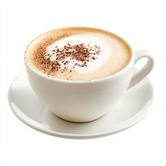 Creamy hot cappuccino in a white cup and saucer