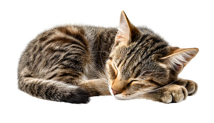 Obraz premium Sleeping Kitten PNG - Fluffy cat napping cutely with paws tucked in. Ideal for cozy and warm design concepts.
