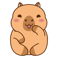 Cute capybara character. Happy kawaii Capybara sticker clipart animal illustration. Water guinea pig. Stock vector illustration isolated on white background.