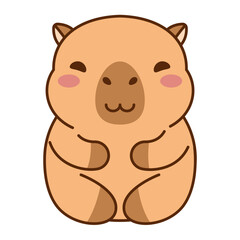 Cute kawaii capybara sticker. Happy Capybara clipart animal illustration. Water guinea pig. Stock vector illustration isolated on white background.