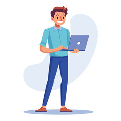 man standing with laptop vector