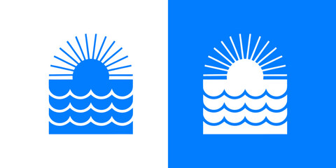 Beach or Cost Logo Design Template with Ocean Wave and Sun Burst ideal for branding, identity, web, print, apps, and modern professional use in creative business projects