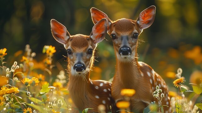 **Baby Deer Hiding Behind Mother In Forest Clearing, Protective Warmth And Glow --Ar 16:9 --S 997 --V 6.0 --Style Raw** - @Darya (Relaxed)