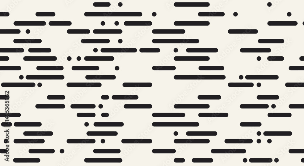 Poster black horizontal lines with rounded ends and small black dots on a cream background abstract design