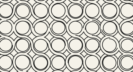 Black swirling lines weave circles in a repeating textured pattern