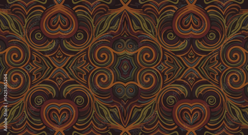 Aufkleber earthy swirling mirrored pattern with heart shapes curls and flowing lines