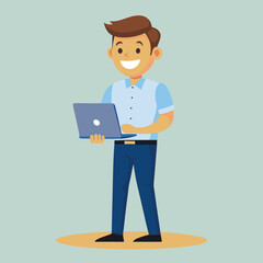 man standing with laptop vector