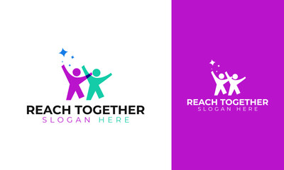 Reach dream together logo design. Symbol with kids silhouette and star logo