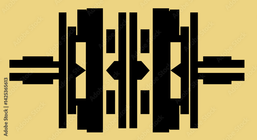 Aufkleber symmetrical black geometric structure with arrows and rectangles on a gold background