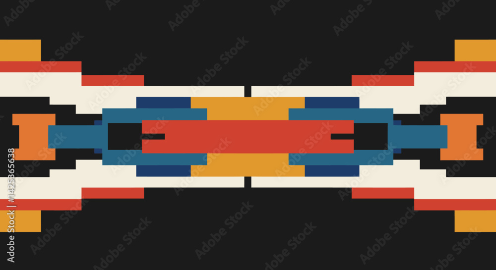 Poster symmetrical mosaic pattern of colorful rectangles on black background