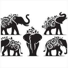 create elephant Silhouette Vector with white background