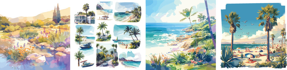 california scene watercolor clipart © dian's