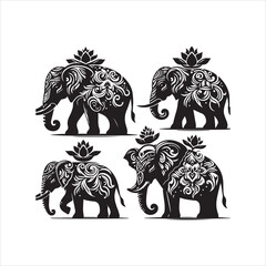 create elephant Silhouette Vector with white background 