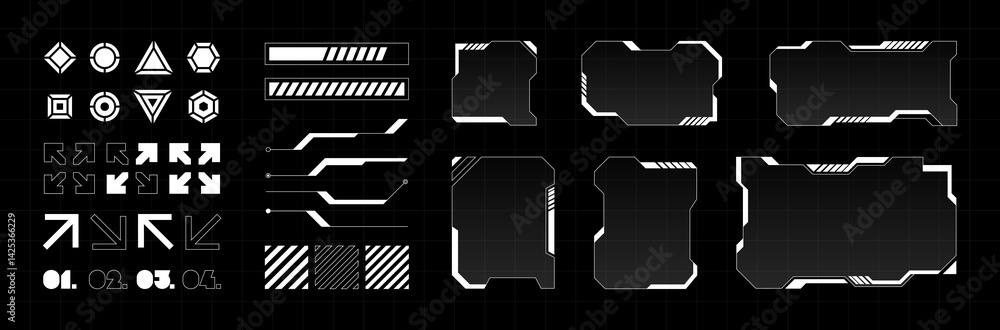 Fototapete futuristic hud elements and interface components including arrows, frames, bars, and shapes in a hig