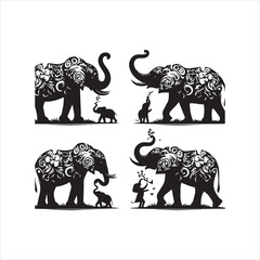 create elephant Silhouette Vector with white background 