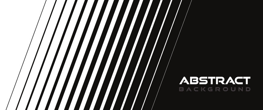 Abstract background in minimal style with slanted lines. Striped transition mask from thick to thin from white to black. Geometric backdrop in monochrome style. Vector illustration