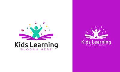 Kids learning logo design. Symbol with book, number, and silhouette concept for child education icon