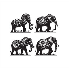 create elephant Silhouette Vector with white background 