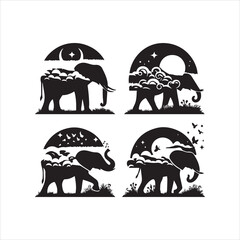 create elephant Silhouette Vector with white background 