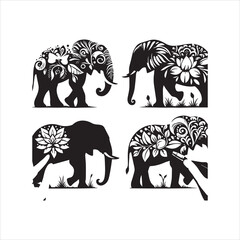 create elephant Silhouette Vector with white background 
