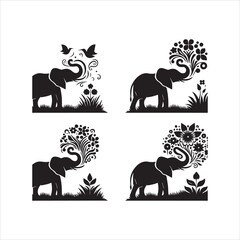 create elephant Silhouette Vector with white background 