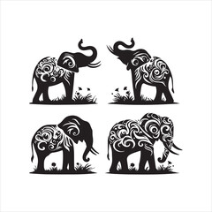 create elephant Silhouette Vector with white background 