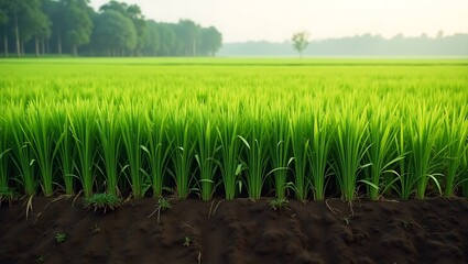 Obraz premium Rice Plants in Large Field