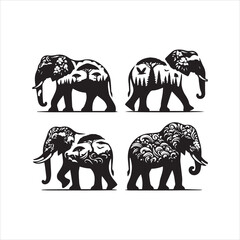 create elephant Silhouette Vector with white background 