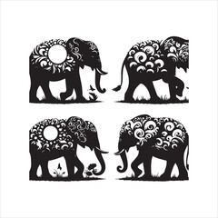 create elephant Silhouette Vector with white background 