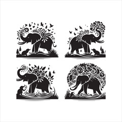 create elephant Silhouette Vector with white background 