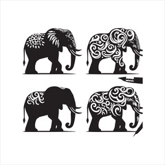 create elephant Silhouette Vector with white background 